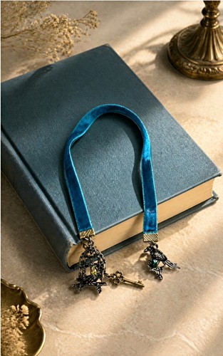 Blue ribbon bookmark with - blue,