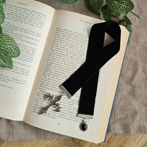 Ribbon bookmark black velvet - ribbon,